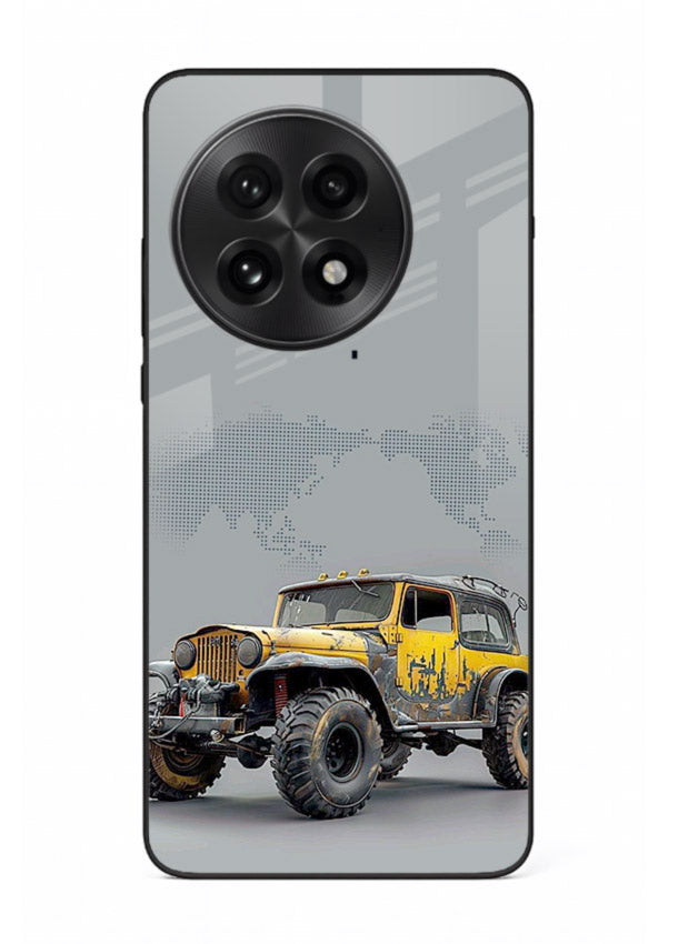 Yellow offroad vehicle on minimal world map background for OnePlus 13 Back Cover
