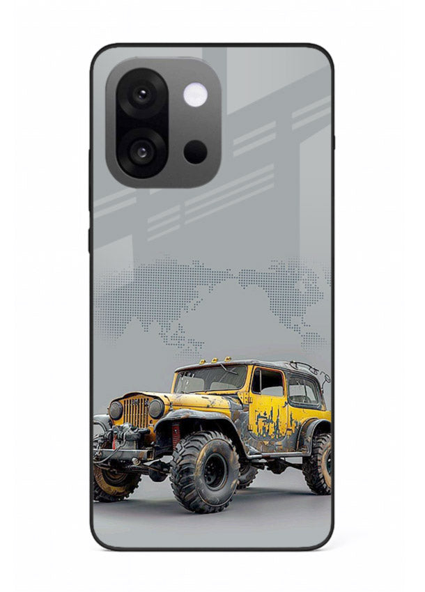 Yellow offroad vehicle on minimal world map background for OnePlus 13s Back Cover