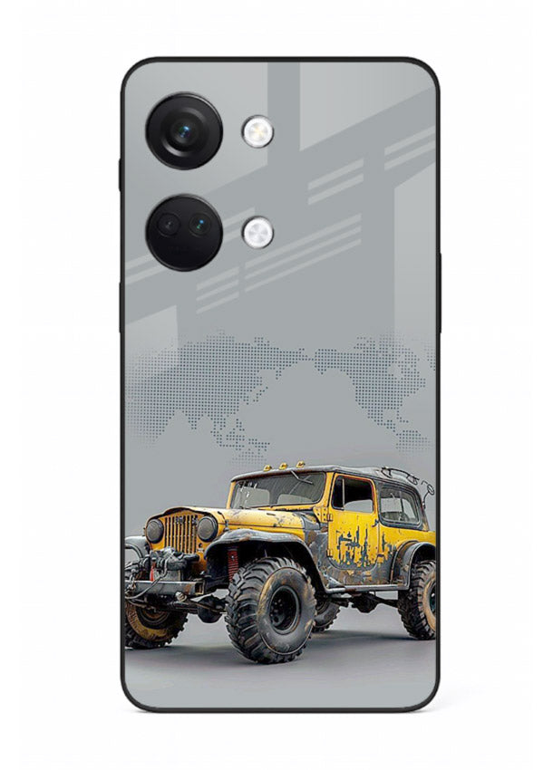 Yellow offroad vehicle on minimal world map background for OnePlus Nord 3 Back Cover