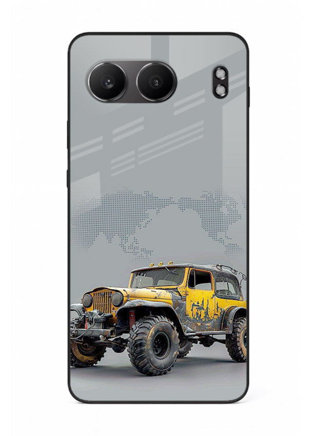 Yellow offroad vehicle on minimal world map background for OnePlus Nord 4 Back Cover