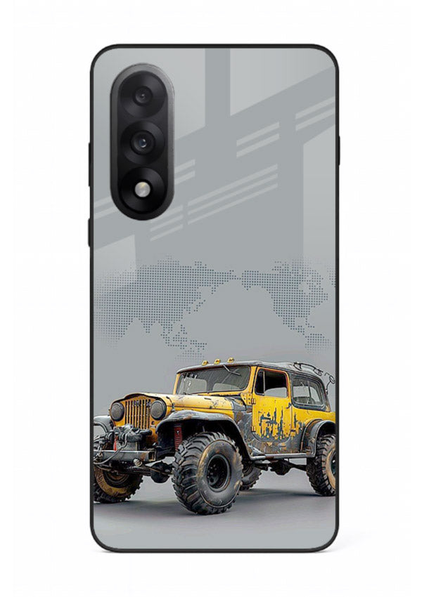 Yellow offroad vehicle on minimal world map background for OnePlus Nord 5 Back Cover