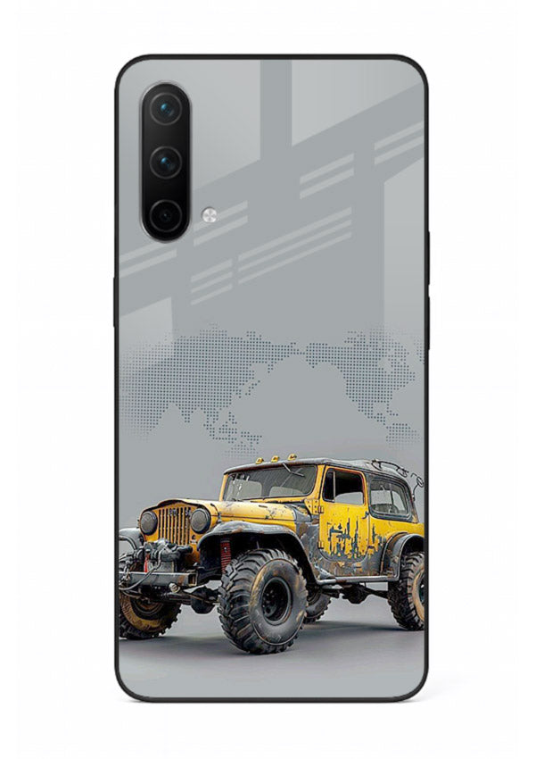 Yellow offroad vehicle on minimal world map background for OnePlus Nord CE 5G Back Cover