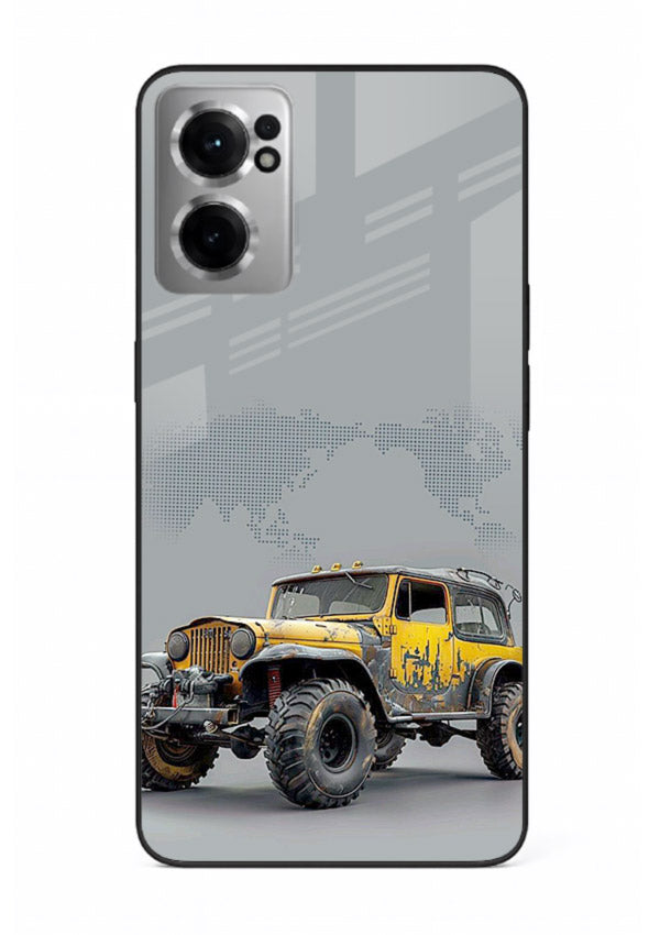 Yellow offroad vehicle on minimal world map background for OnePlus Nord CE2 5G Back Cover