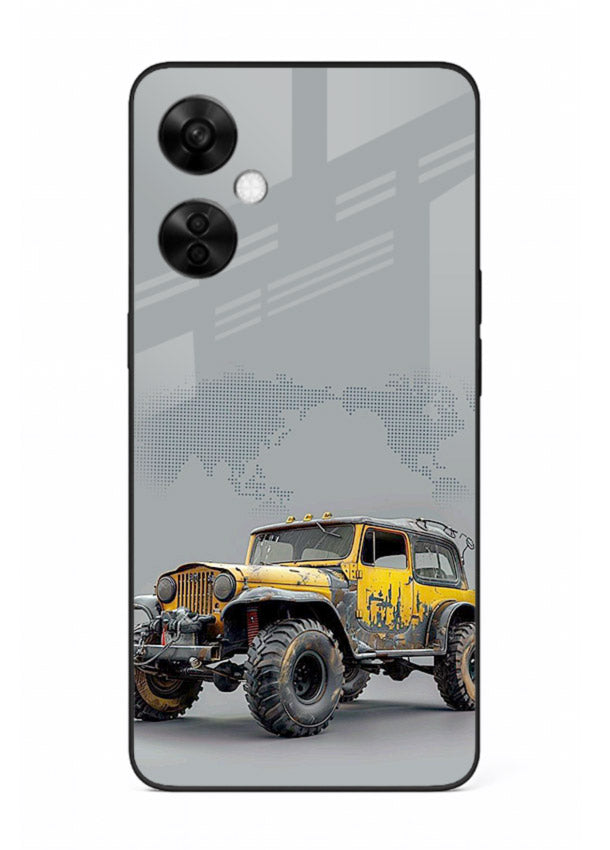 Yellow offroad vehicle on minimal world map background for OnePlus Nord CE3 Lite Back Cover