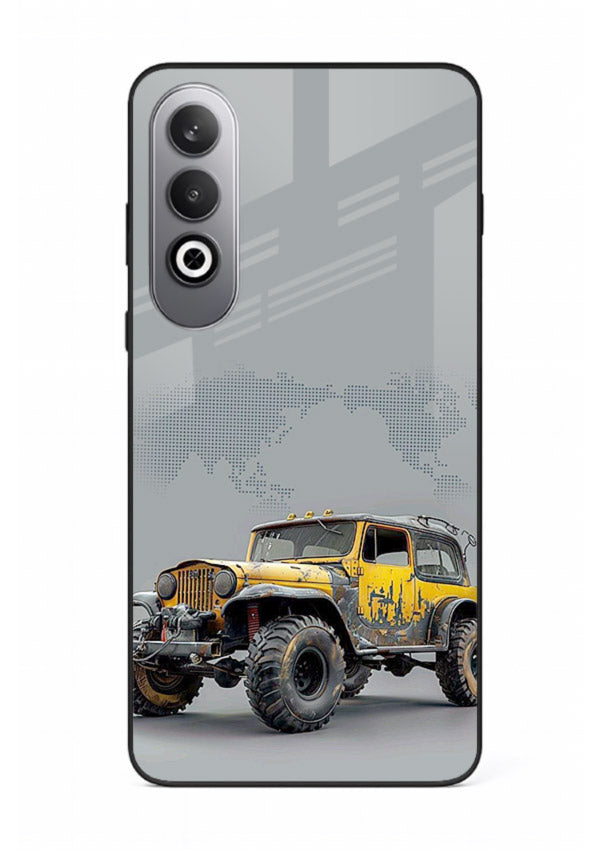 Yellow offroad vehicle on minimal world map background for OnePlus Nord CE4 Back Cover