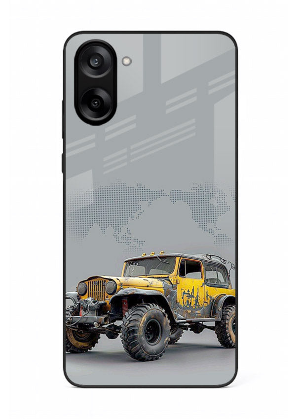 Yellow offroad vehicle on minimal world map background for OnePlus Nord CE5 Back Cover