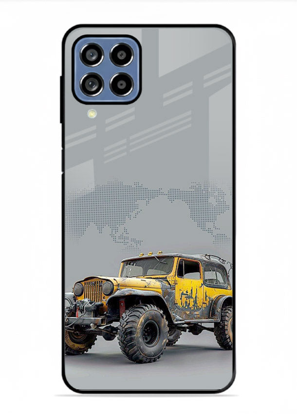 Yellow offroad vehicle on minimal world map background for Samsung A22 4G Back Cover
