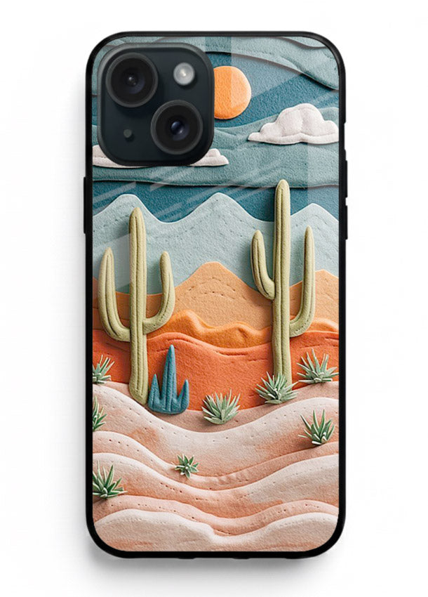 Desert Cactus Sunset cactus desert sunset artwork iphone 15 plus glass back cover