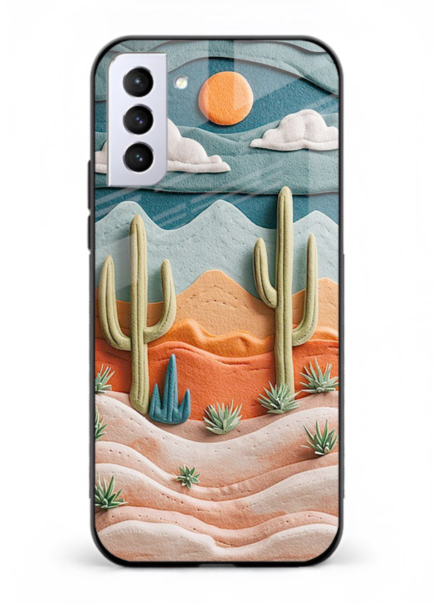 Desert Cactus Sunset cactus desert sunset artwork Samsung S21 Plus glass back cover