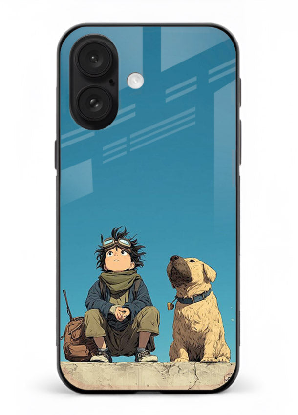 desert monk dog aesthetic art iphone 16 plus glass cover unique peaceful duo case