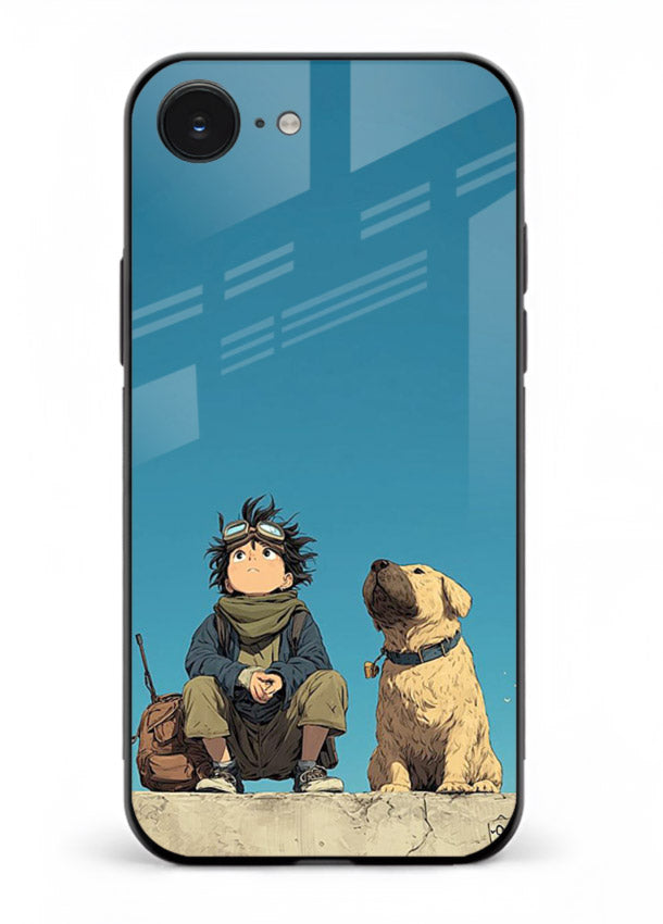desert monk dog aesthetic art iphone 16e glass cover unique peaceful duo case