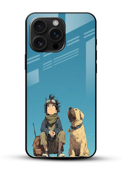 desert monk dog aesthetic art glossy vibrant premium glass cover unique peaceful duo case - Angle Front
