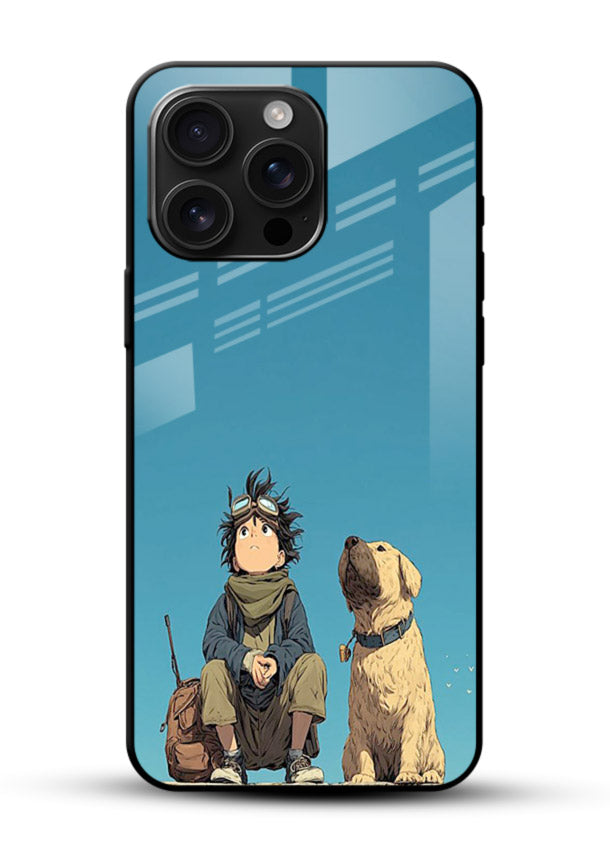 desert monk dog aesthetic art glossy vibrant premium glass cover unique peaceful duo case - Angle Front