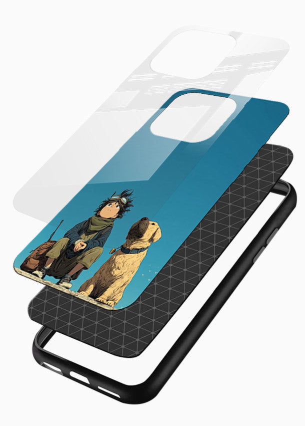 desert monk dog aesthetic art glossy vibrant premium glass cover unique peaceful duo case - Angle Layers