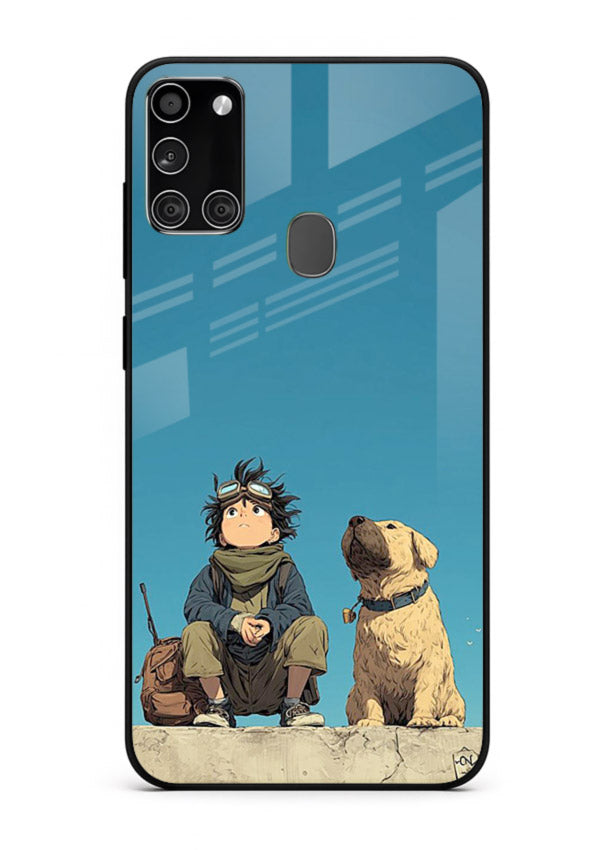 desert monk dog aesthetic art Samsung A21s glass cover unique peaceful duo case