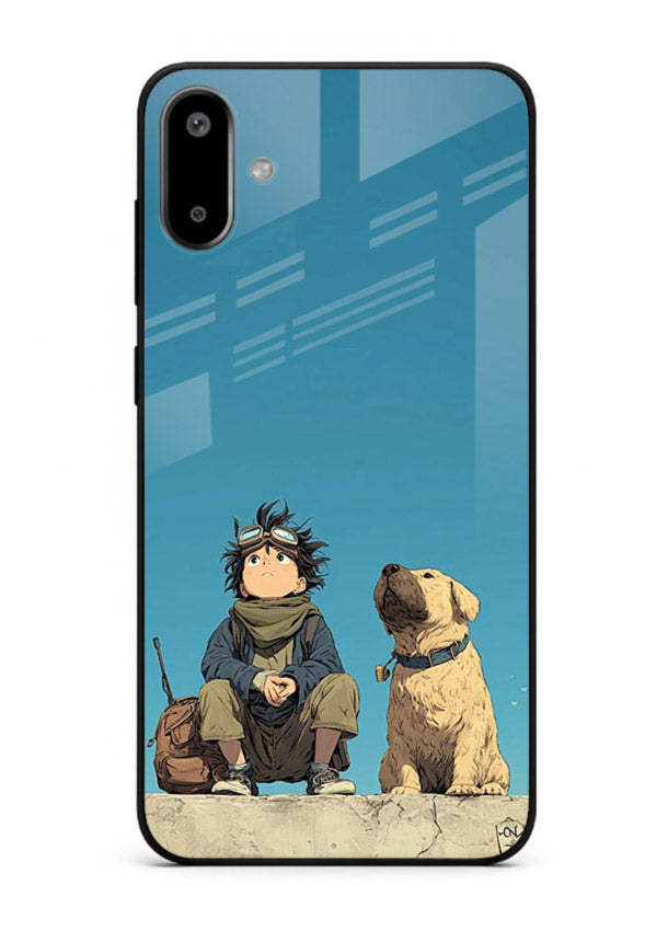 desert monk dog aesthetic art Samsung F06 5G glass cover unique peaceful duo case