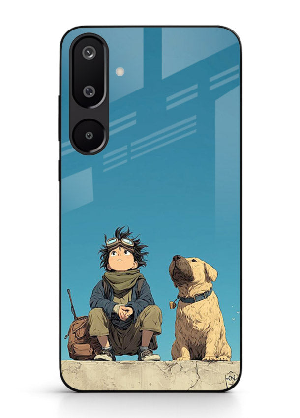 desert monk dog aesthetic art Samsung F16 5G glass cover unique peaceful duo case