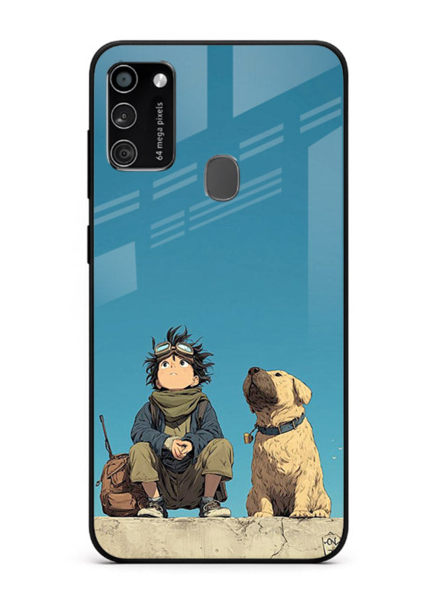 desert monk dog aesthetic art Samsung M30s glass cover unique peaceful duo case