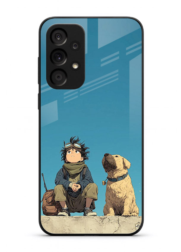 desert monk dog aesthetic art Samsung A73 5G glass cover unique peaceful duo case