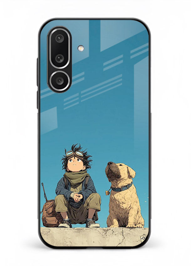 desert monk dog aesthetic art Samsung F56 5G glass cover unique peaceful duo case