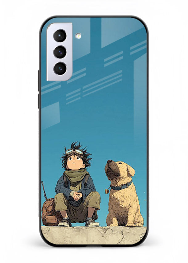 desert monk dog aesthetic art Samsung S21 Plus glass cover unique peaceful duo case