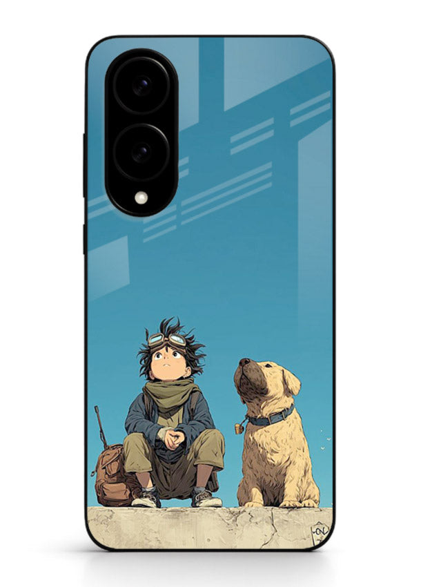 desert monk dog aesthetic art Samsung S25 Edge glass cover unique peaceful duo case