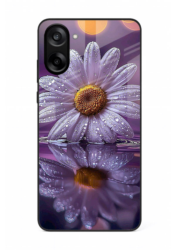 Purple daisy artwork on OnePlus Nord CE5 glass back cover with soft dewy tones.