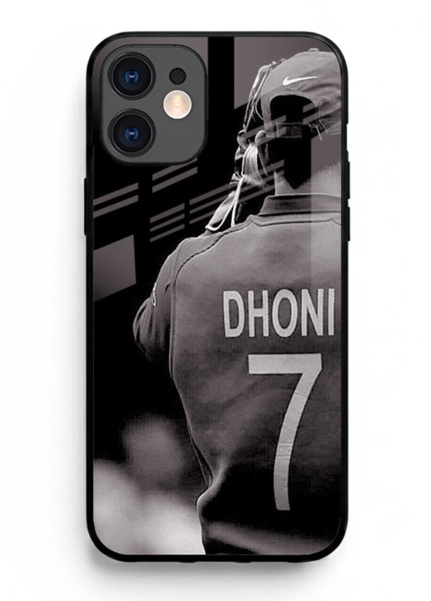 Monochrome number seven cricket artwork on glossy tempered glass iPhone 11 back cover