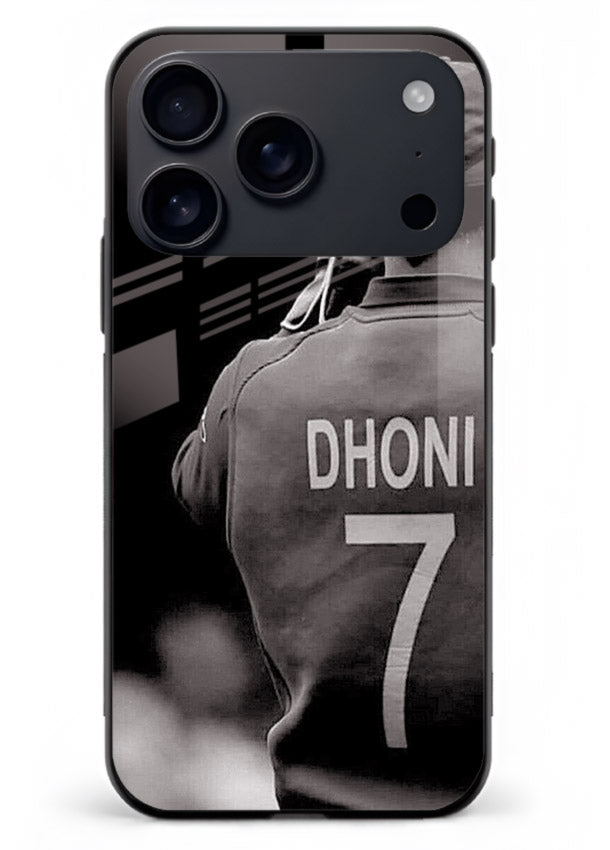 Monochrome number seven cricket artwork on glossy tempered glass iPhone 18 Pro Max back cover