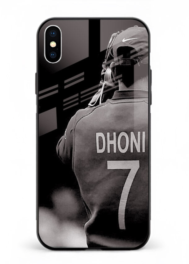 Monochrome number seven cricket artwork on glossy tempered glass iPhone XS Max back cover