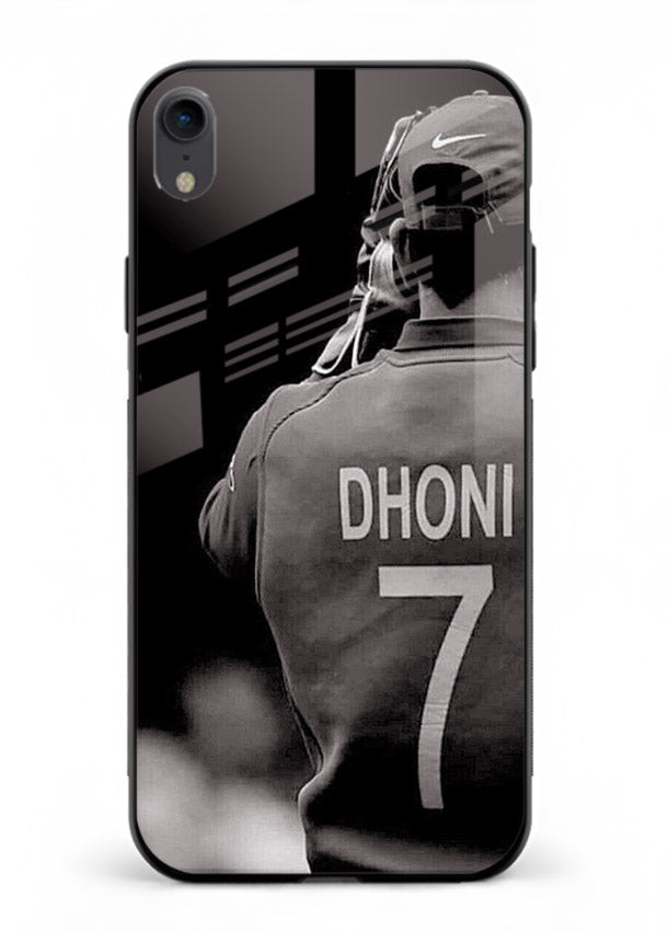 Monochrome number seven cricket artwork on glossy tempered glass iPhone XR back cover