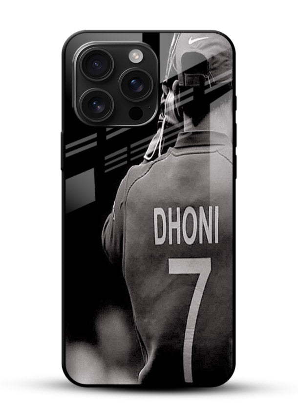 Monochrome number seven cricket artwork on glossy tempered glass mobile back cover - 1