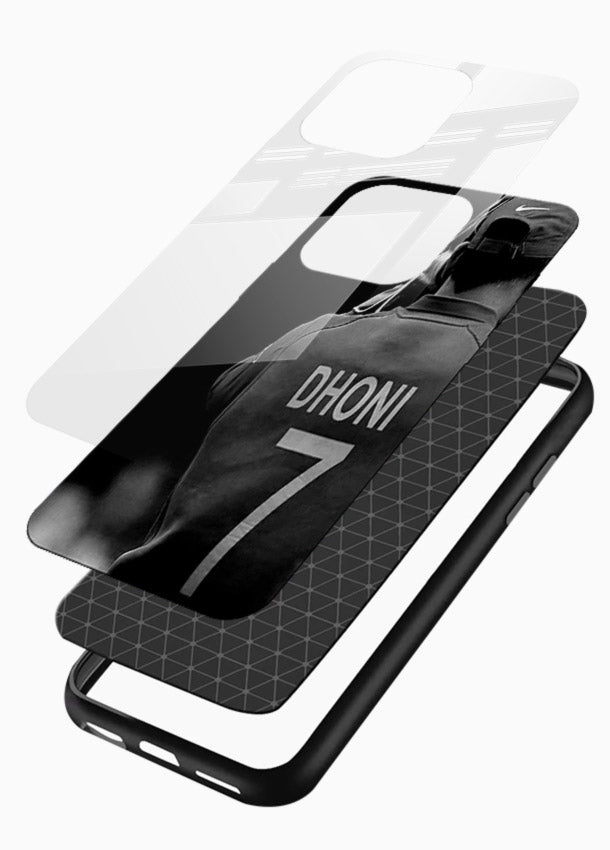 Monochrome number seven cricket artwork on glossy tempered glass mobile back cover - 3