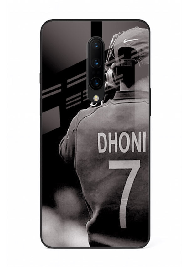 Monochrome number seven cricket artwork on glossy tempered glass OnePlus 7T Pro back cover