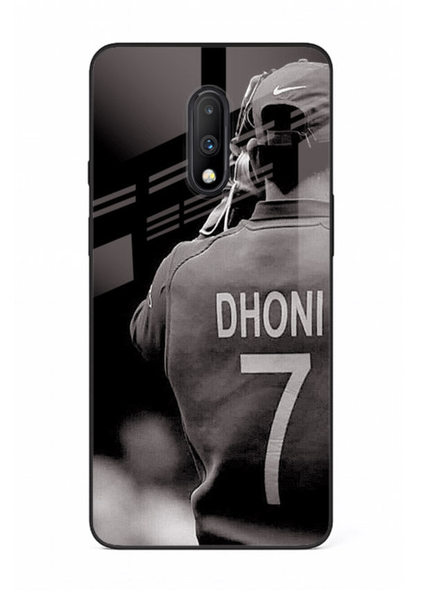 Monochrome number seven cricket artwork on glossy tempered glass OnePlus 7 back cover
