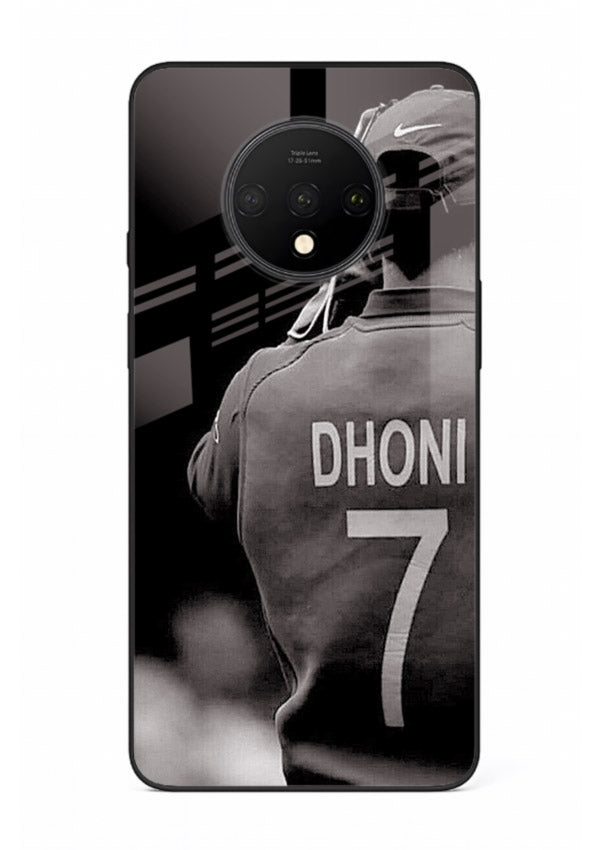 Monochrome number seven cricket artwork on glossy tempered glass OnePlus 7T back cover
