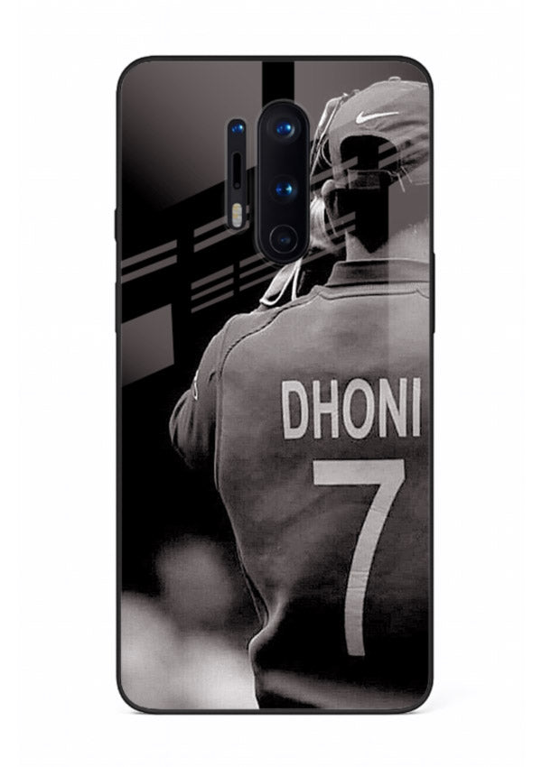 Monochrome number seven cricket artwork on glossy tempered glass OnePlus 8 Pro back cover