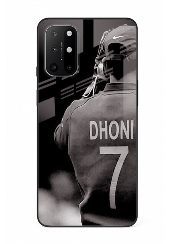 Monochrome number seven cricket artwork on glossy tempered glass OnePlus 8T back cover