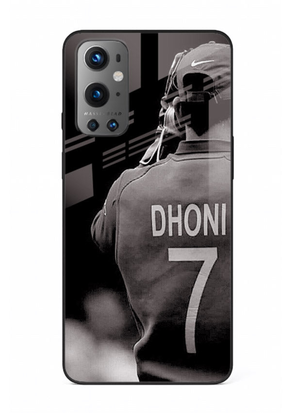 Monochrome number seven cricket artwork on glossy tempered glass OnePlus 9 back cover