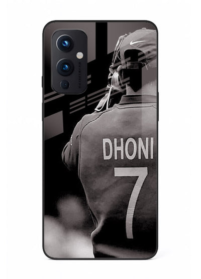 Monochrome number seven cricket artwork on glossy tempered glass OnePlus 9 Pro back cover