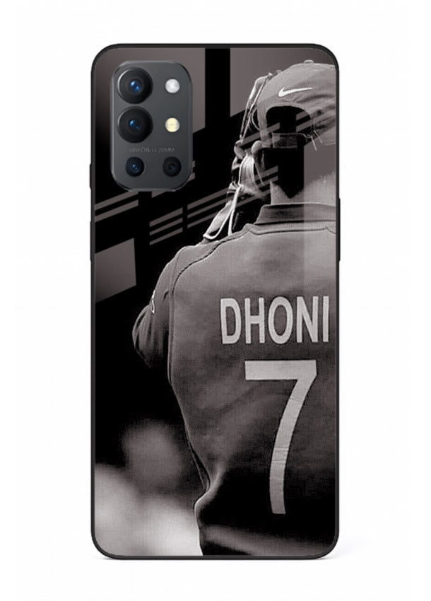 Monochrome number seven cricket artwork on glossy tempered glass OnePlus 9R back cover