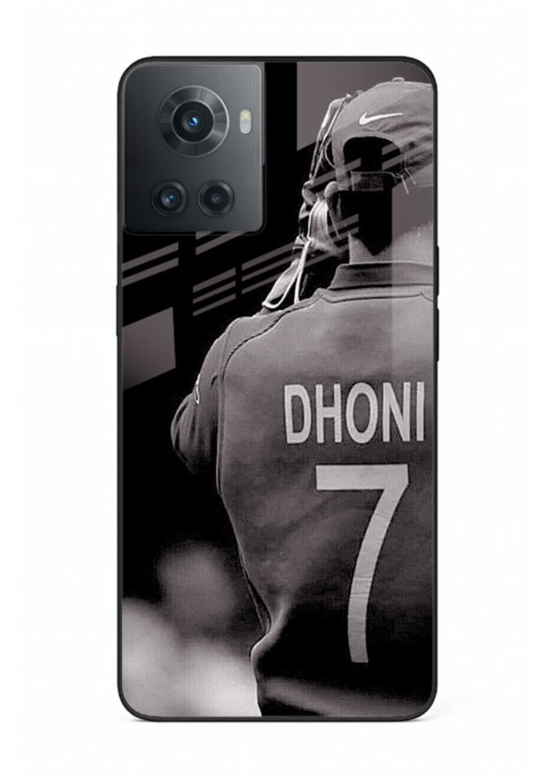 Monochrome number seven cricket artwork on glossy tempered glass OnePlus 10R back cover