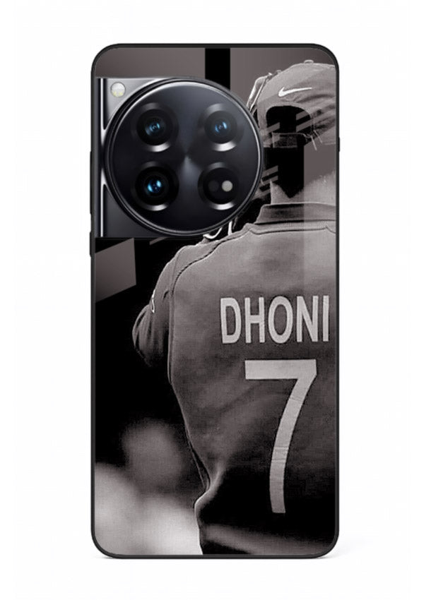 Monochrome number seven cricket artwork on glossy tempered glass OnePlus 12 back cover