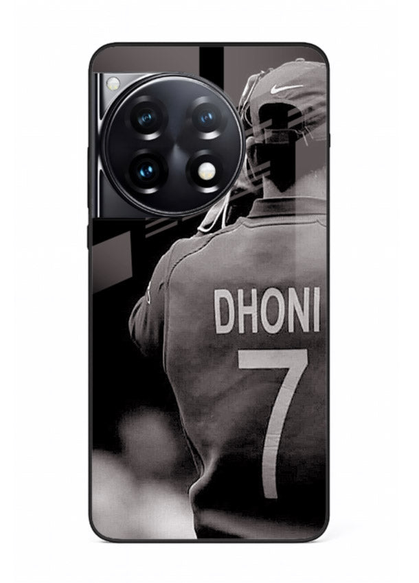 Monochrome number seven cricket artwork on glossy tempered glass OnePlus 12R back cover