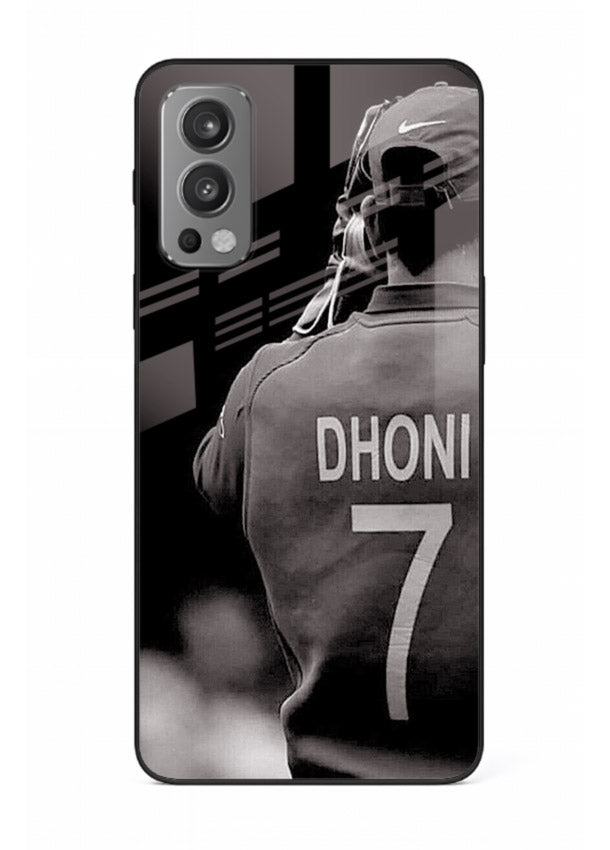 Monochrome number seven cricket artwork on glossy tempered glass OnePlus Nord 2 back cover