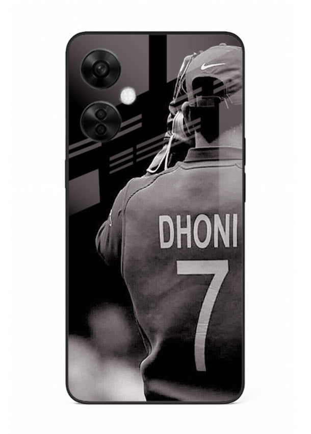 Monochrome number seven cricket artwork on glossy tempered glass OnePlus Nord CE3 Lite back cover