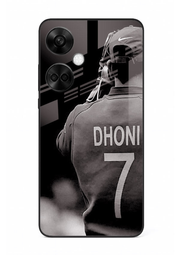 Monochrome number seven cricket artwork on glossy tempered glass OnePlus Nord CE3 back cover