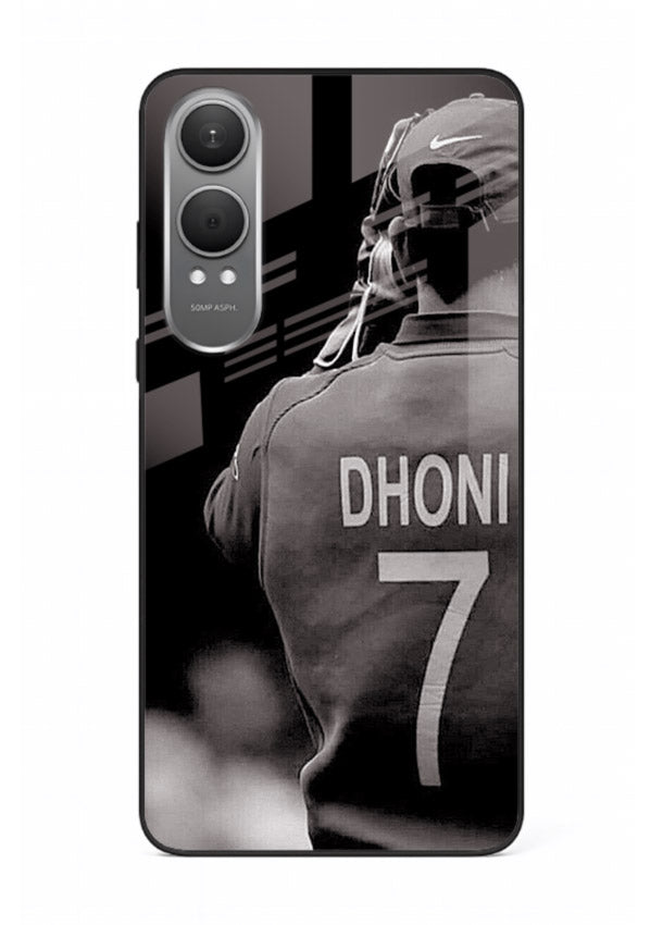 Monochrome number seven cricket artwork on glossy tempered glass OnePlus Nord CE4 Lite back cover