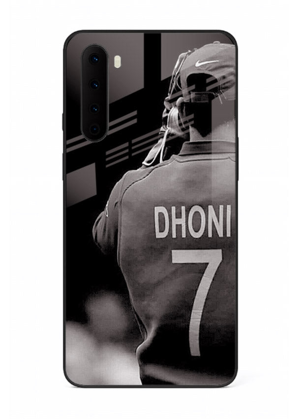 Monochrome number seven cricket artwork on glossy tempered glass OnePlus Nord back cover