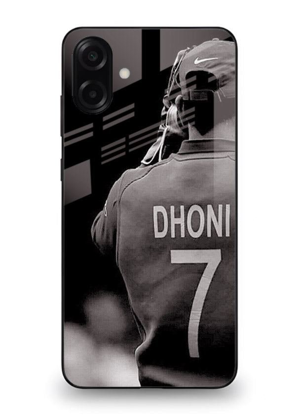 Monochrome number seven cricket artwork on glossy tempered glass Samsung A07 4G back cover